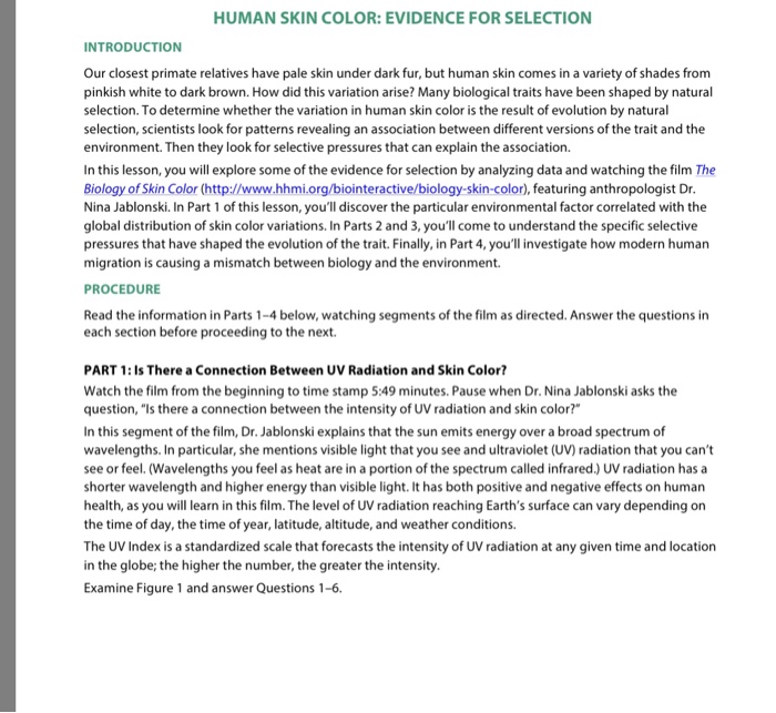 Human skin color: evidence for selection worksheet answer key