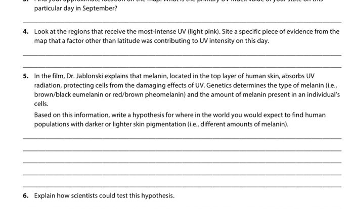 Human skin color: evidence for selection worksheet answer key