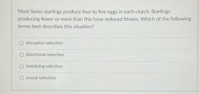 Most swiss starlings produce four to five eggs