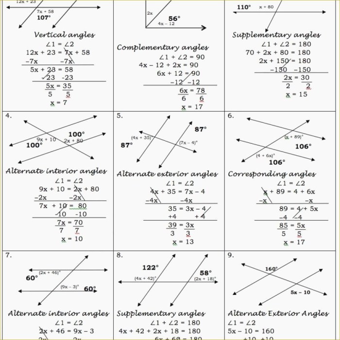 Parallel lines transversals and algebra answer key