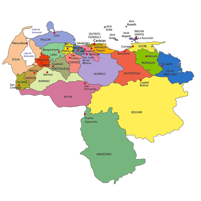 Label the map of venezuela according to panorama